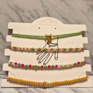 Set de Pulseras Artesanales "Tropical Mix" - Pack de 4 con Cuentas de Cristal y Tonos Flúor