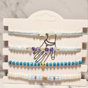 Set de Pulseras Artesanales "Ocean Breeze" - Pack de 4 en Azul, Celeste y Blanco