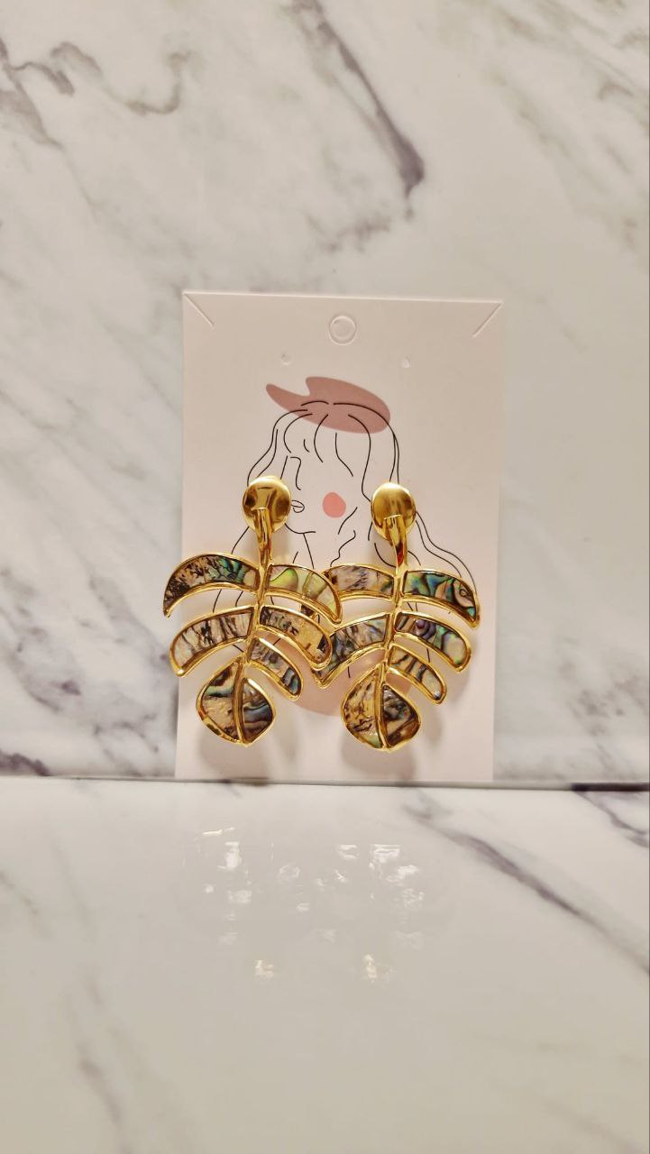 Pendientes de Acero Inoxidable - Color Oro y Nácar Iridiscente