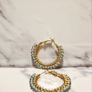 Pendientes de Aro Artesanales - Cuentas de Cristal Turquesa y Menta