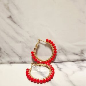Pendientes de Aro Artesanales - Cuentas de Cristal Rojo Intenso y Oro