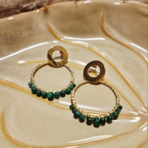 Pendientes de Aro Artesanales "Deep Forest" - Baño de Oro y Piedras Naturales