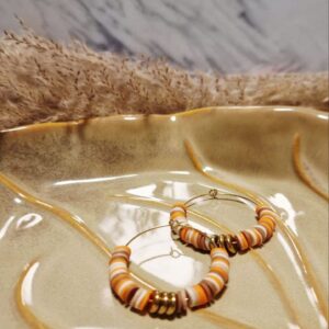 Pendientes de Aro "Sunset Clay" - Discos de Arcilla Polimérica en Naranja y Terracota