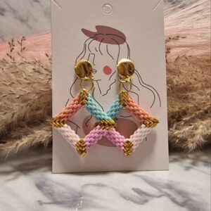 Pendientes Tejidos Artesanales - Rombos Multicolor Pastel