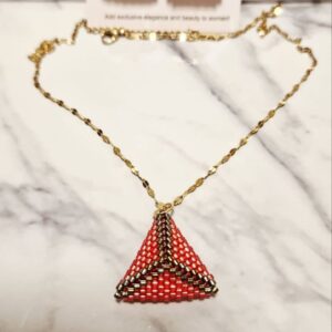 Conjunto "Crimson Star" - Cadena de Acero y Colgante Miyuki en Rojo y Oro