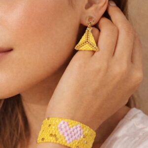 Pendientes "Sunny Pyramid" - Pirámides Tejidas en Mostacilla Amarillo y Oro